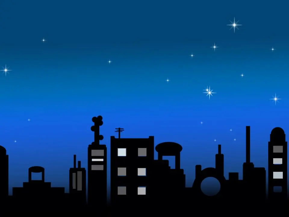 卡通城市夜空背景PPT模板