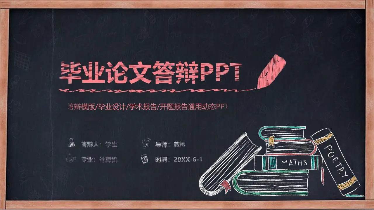 创意黑板粉笔手绘风格毕业答辩PPT模板