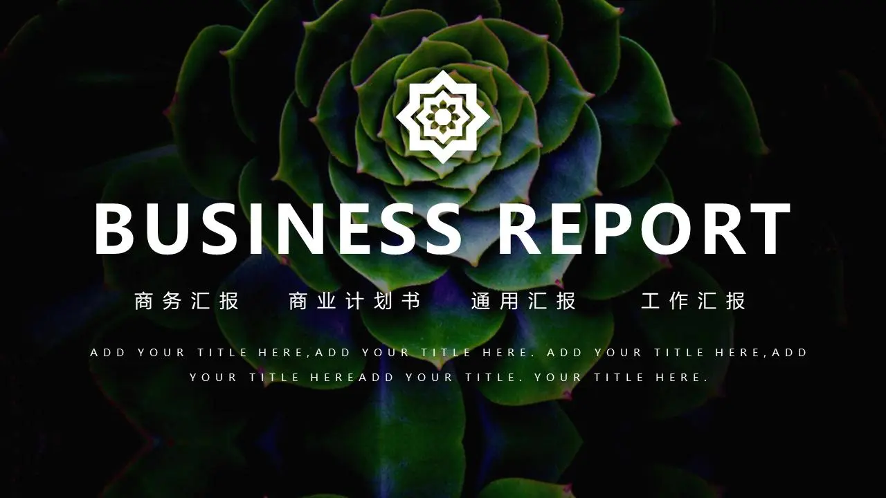绿色多肉植物背景商业演示PPT模板