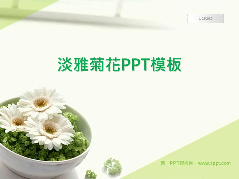 清新淡雅的菊花背景植物幻灯片模板