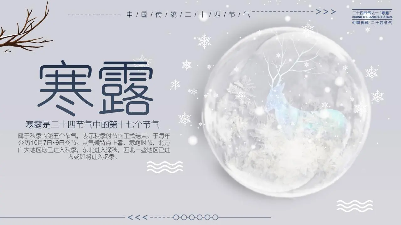 以小鹿为背景的雪景 寒露节介绍PPT模板