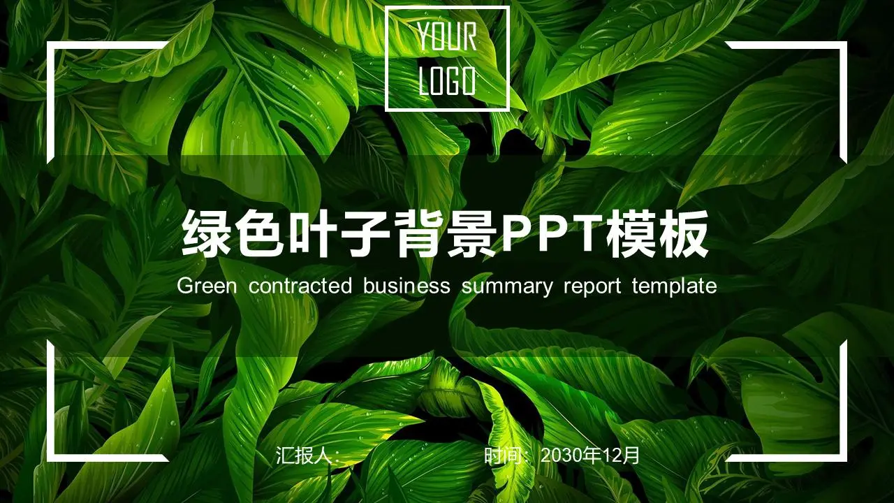 精致的绿叶PPT模板