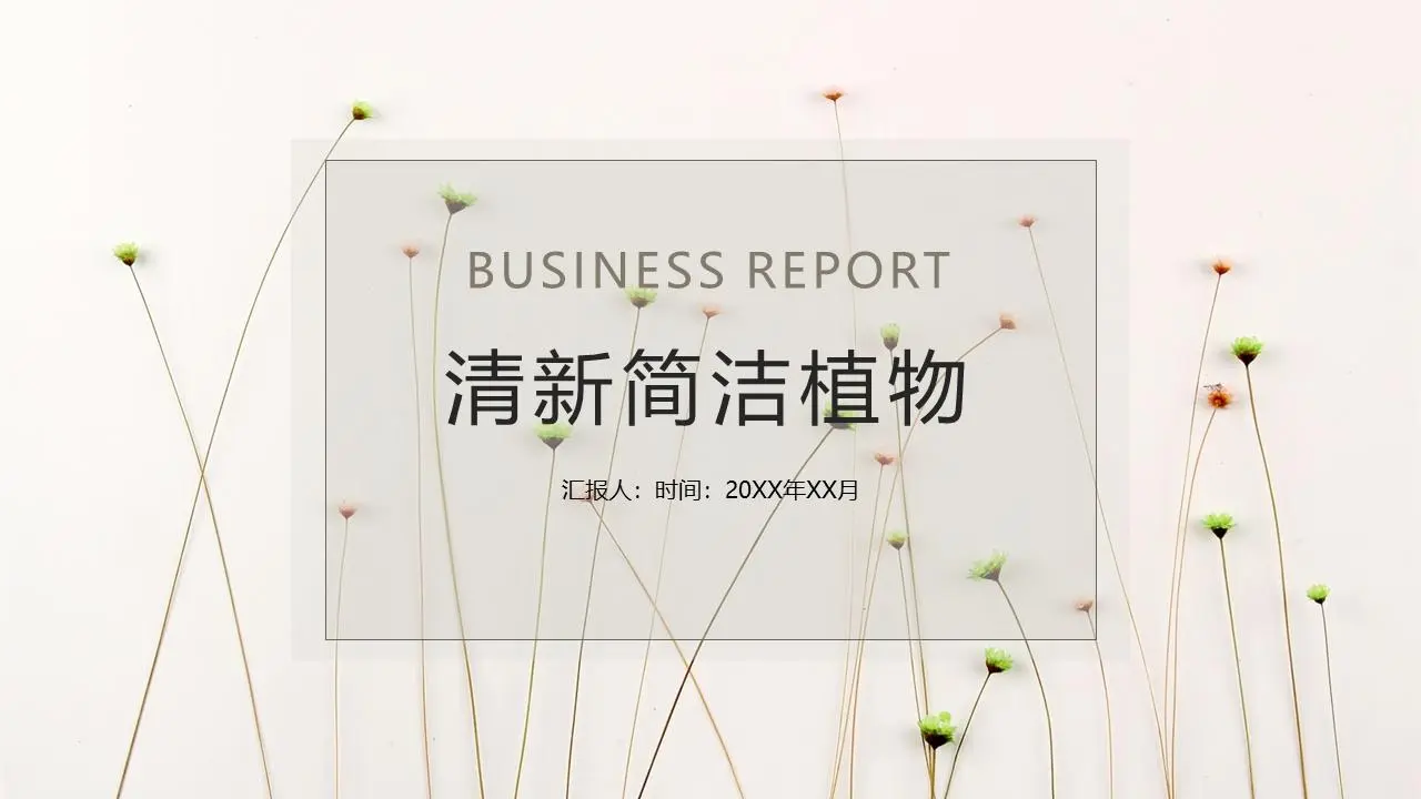 简洁的小花草背景PPT模板