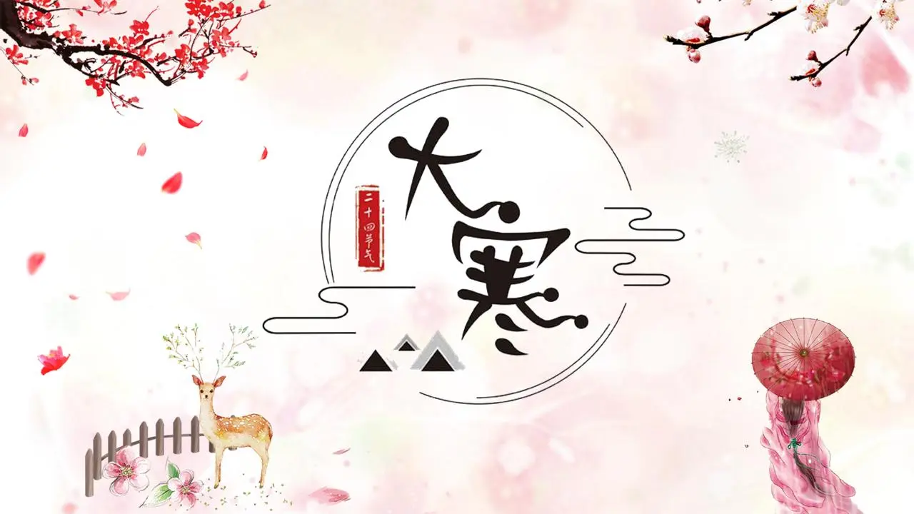 粉紅色美學大寒季節介紹PPT模板