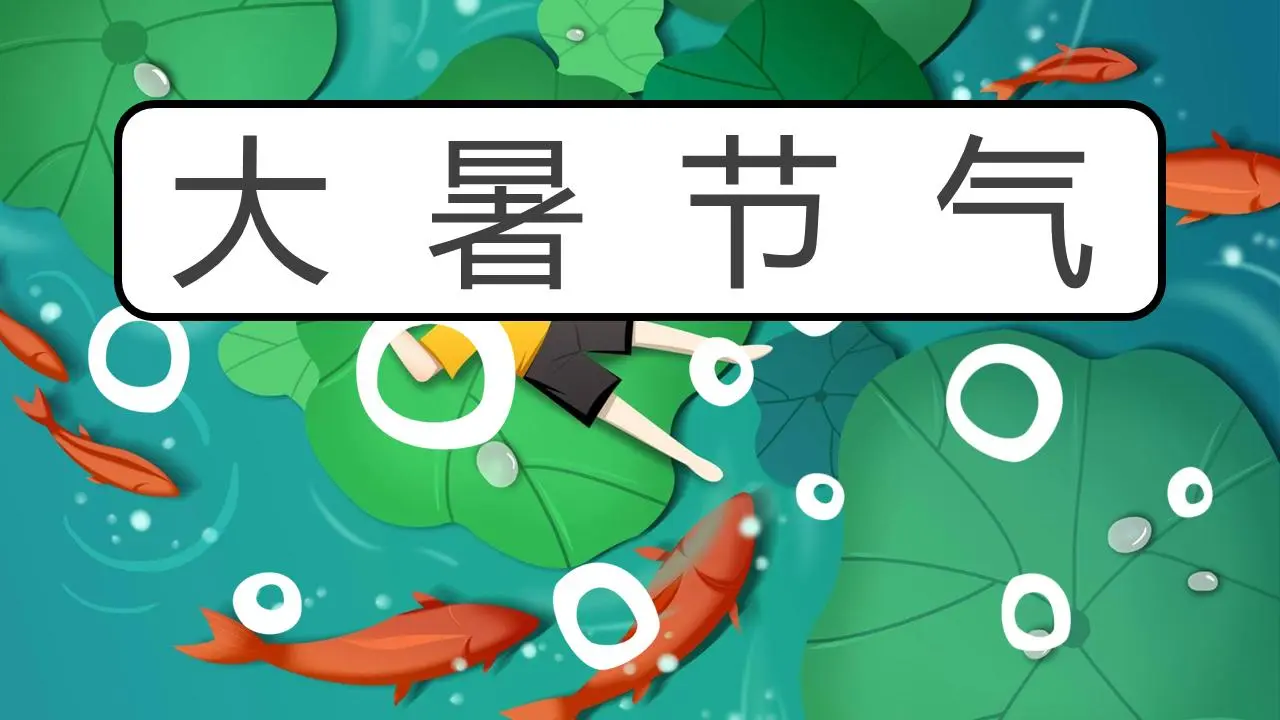 卡通荷叶鲤鱼背景大夏节介绍PPT模板
